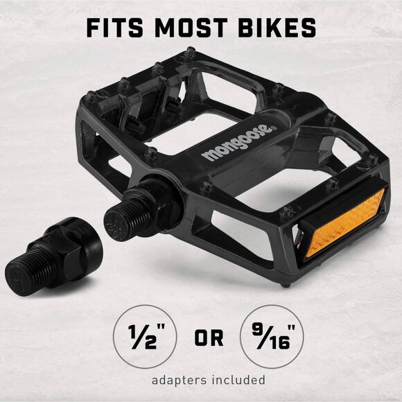 Mongoose Bike Pedals for Adult Mountain Bikes, with 1/2" and 9/16" Adapters, Lig - Picture 6 of 6